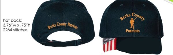 Ball Caps - BLACK with Berks County Patriots embroidered logo and the USA flag on the right portion of the bill