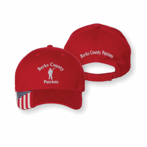 Ball Caps - Cardinal with Berks County Patriots embroidered logo and the USA flag on the right portion of the bill